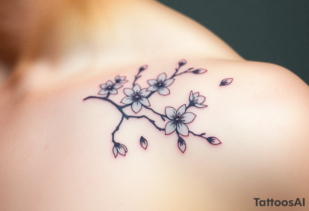 delicate cherry blossoms swirling in spring breeze with petals tattoo idea