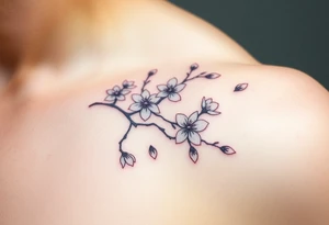 delicate cherry blossoms swirling in spring breeze with petals tattoo idea