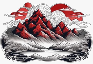 red mountains on which there are two castles tattoo idea