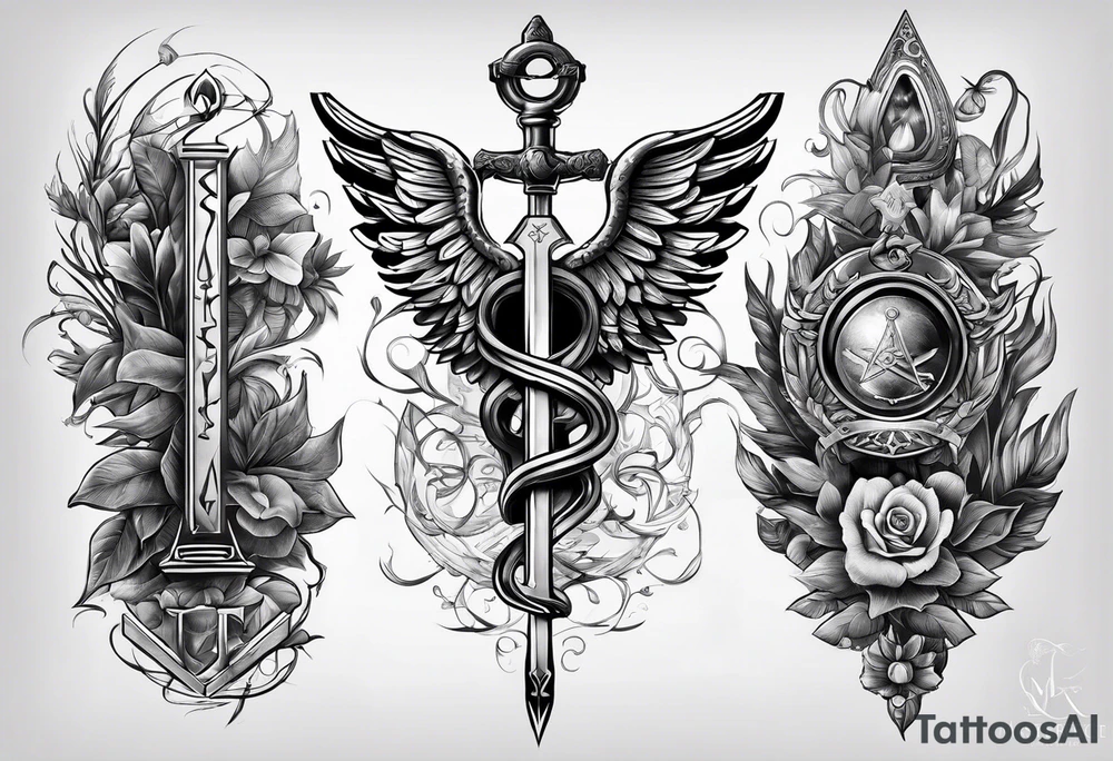 Masonic staff of caduceus tattoo idea