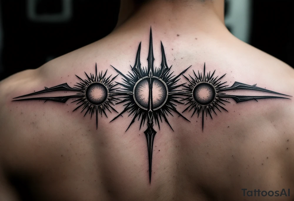 trident with 3 suns tattoo idea