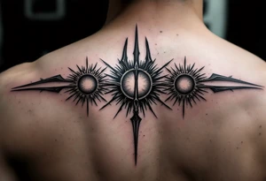 trident with 3 suns tattoo idea