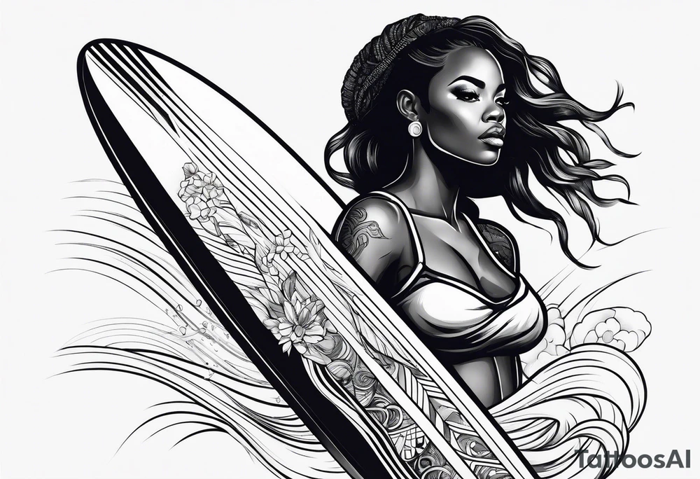 Black woman surfing tattoo idea