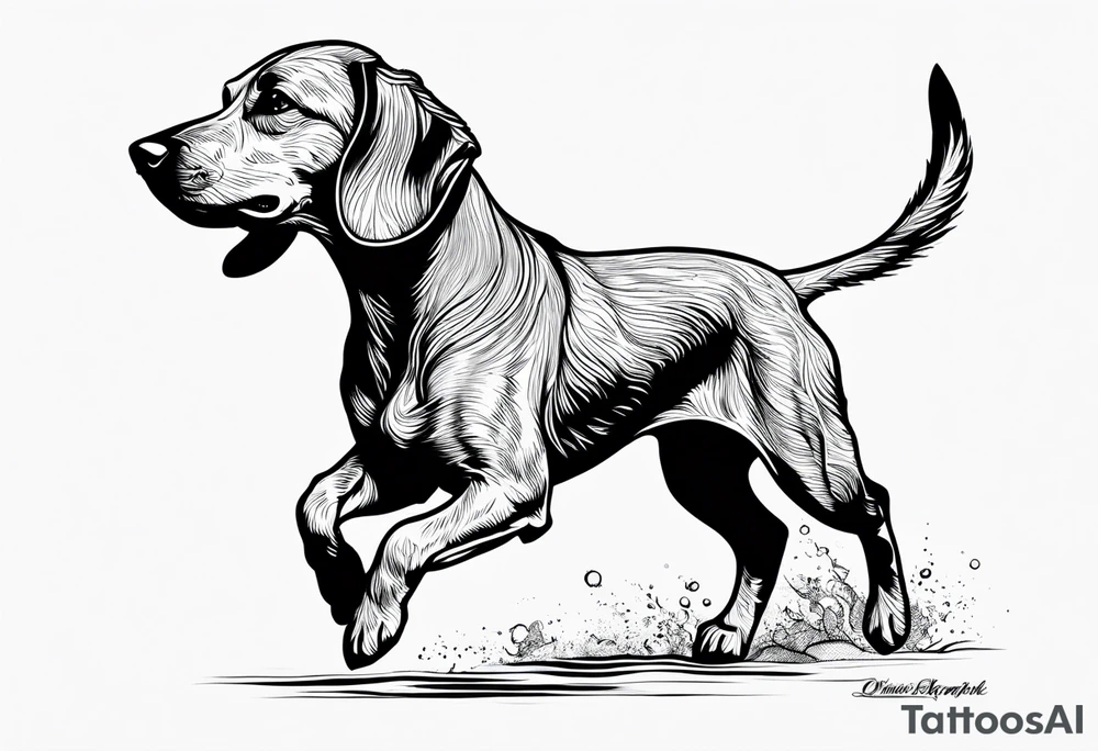 Outline of dashound running tattoo idea
