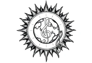 sun system of the universe with earth and a clef for my love to music, tattoo idea