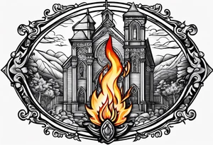 church on fire border tattoo idea