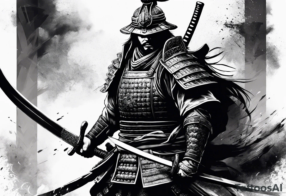 Samurai warrior, disciplined, adorned in battle gear, trained and ready for battle tattoo idea