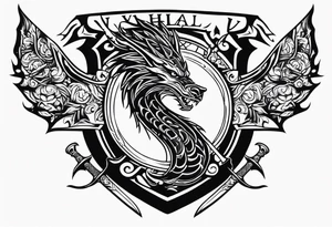 Valhalla sword shield dragon axe tattoo idea