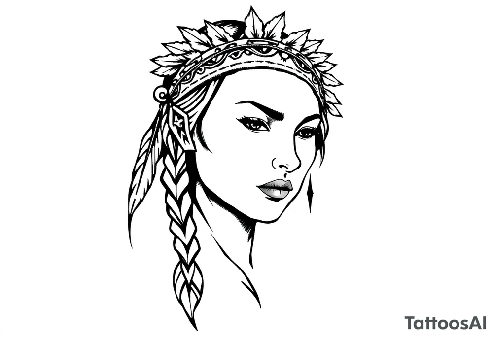 Female Native American wearing headband tattoo idea