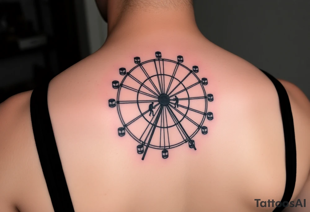 A Ferris wheel with tiny figures climbing it, representing Tris and Four’s iconic moment of trust and bravery, representing movie Divergent tattoo idea