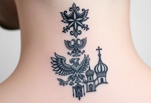 Top: Russian star 
Middle: russian double-headed eagle coat of arms
Bottom: Orthodox church dome with a cross tattoo idea