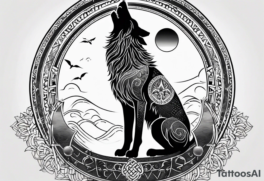 strength, small, howling wolf, elegant, sun, lenghty, ankh tattoo idea