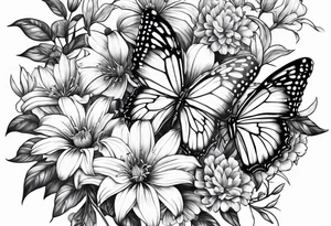 Butterflies with lilys, asters and morning glories tattoo idea