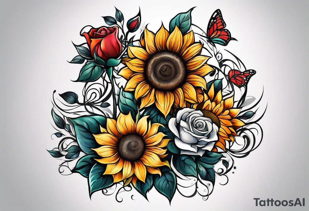 flower rose , sunflower, animal tattoo idea