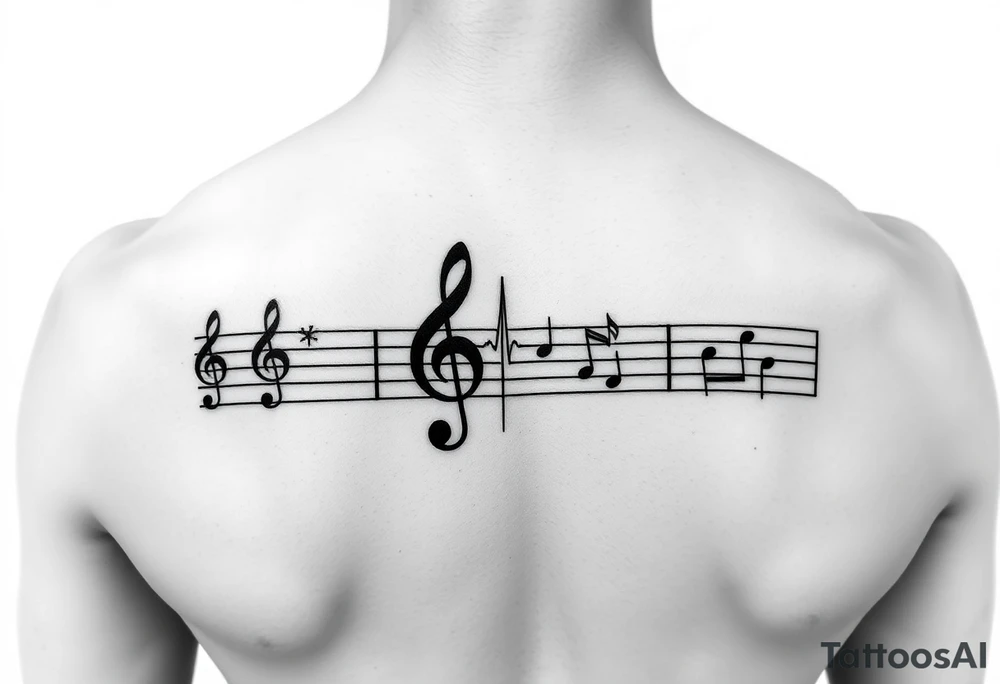 Music staff with treble clef and music notes with Ekg line in middle of tattoo tattoo idea