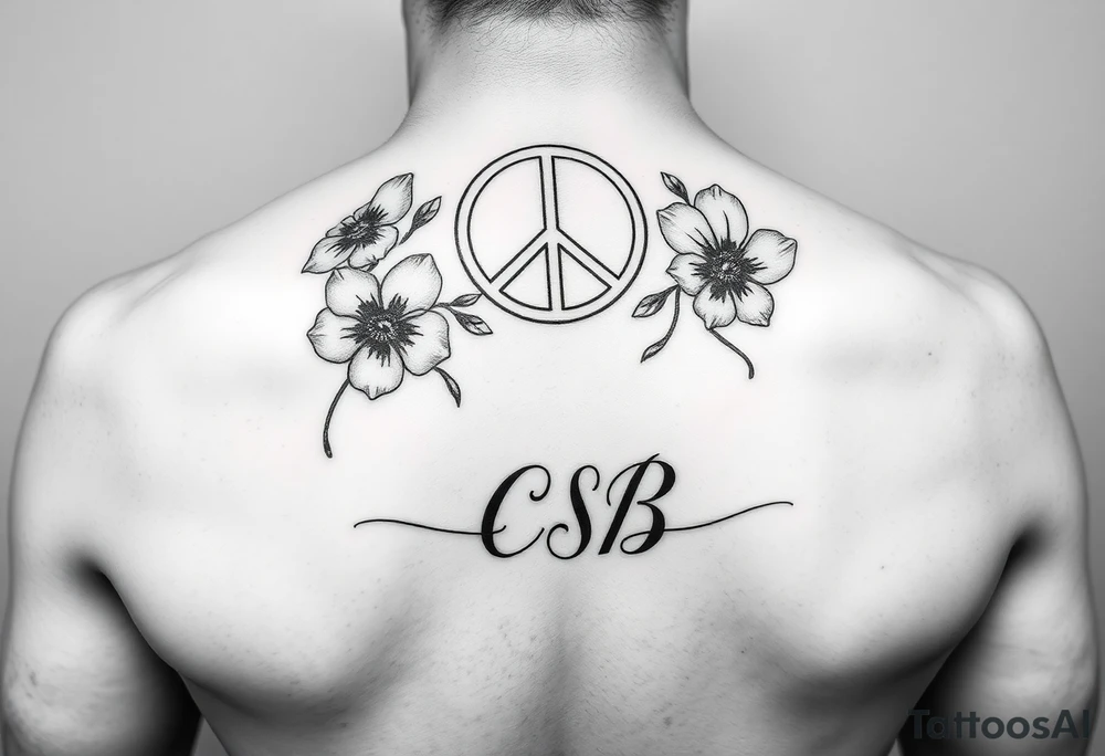 Violets, peace symbol, Pisces symbol, dog prints, amethyst, initials csb in cursive font tattoo idea Violets, peace symbol, Pisces symbol, dog prints, amethyst, initials csb in cursive font tattoo idea