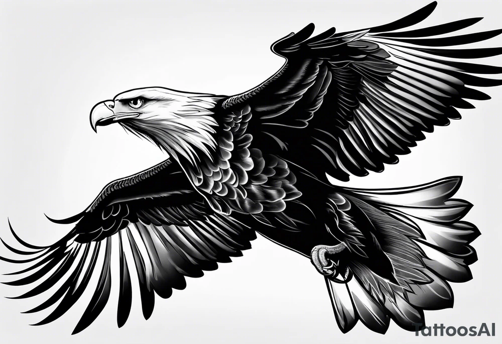 Flying realistic black and white eagle tattoo idea