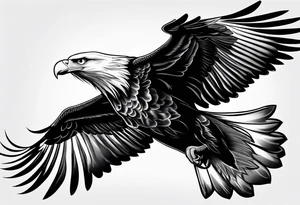 Flying realistic black and white eagle tattoo idea