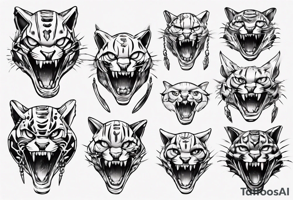 cybernetic ocelot teeth showing tattoo idea