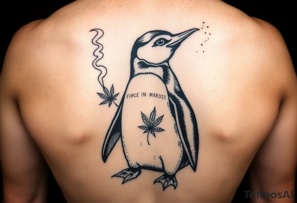 Penguin smoking marijuana tattoo idea