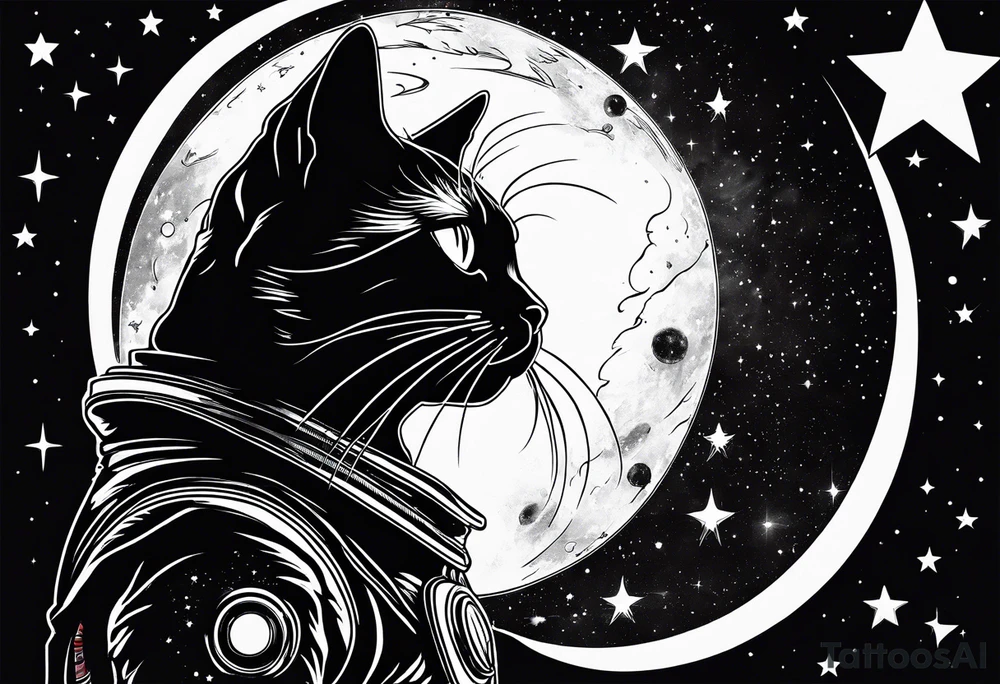 Black Cat in space, with the word "Nebula" tattoo idea