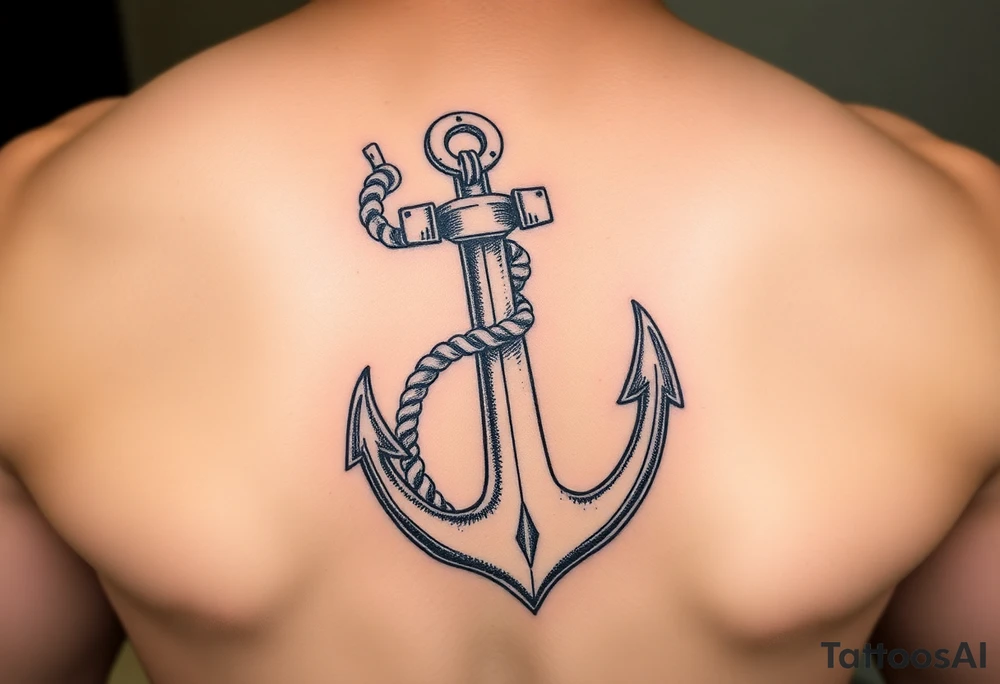 weathered anchor wrapped in nautical rope with sea waves tattoo idea