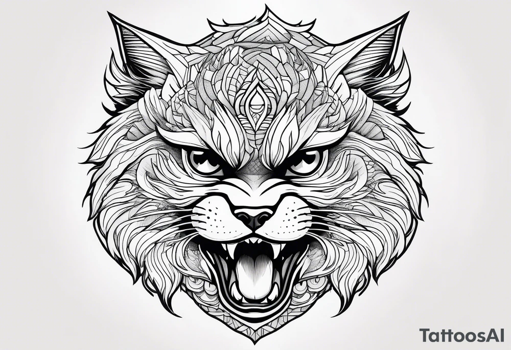 Powerful Himalayan cat that looks like a dragon roaring tattoo idea