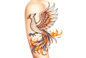 magnificent phoenix rising from golden flames with trailing embers tattoo idea