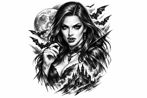 female vampire,bats,full moon. tattoo idea