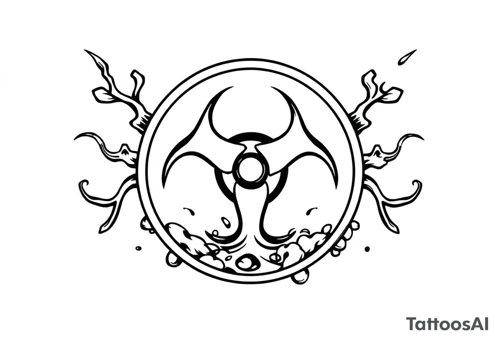 Contagion sign with toxic spill behind tattoo idea