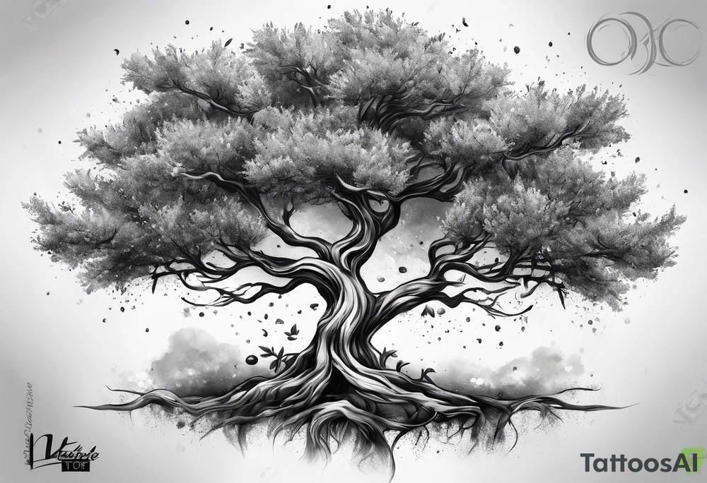 a cosmic  olive tree tattoo idea