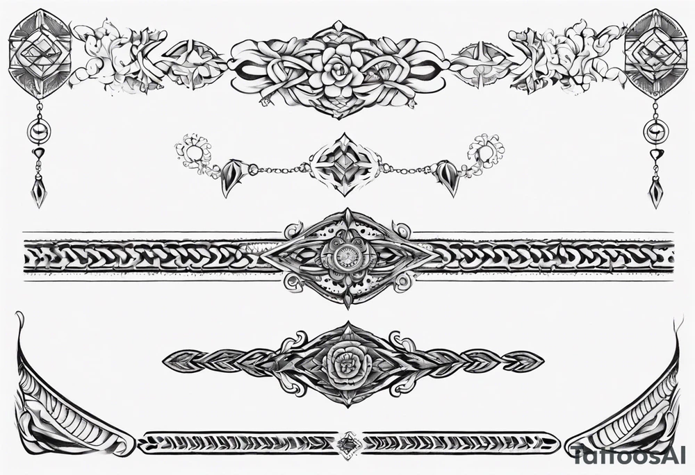 Ankle bracelet tattoo with ornamental style and larger in the centre tattoo idea