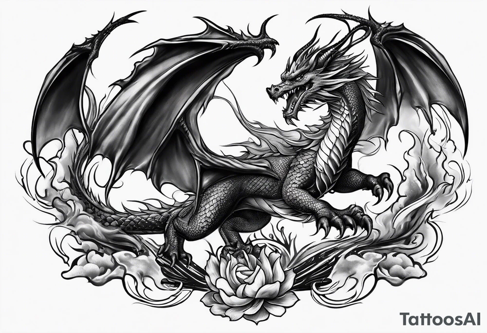 Dragon fire in the backaround tattoo idea
