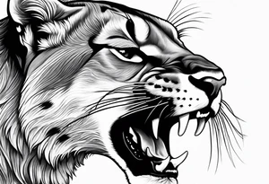 roaring mountain lion head, wilderness background tattoo idea