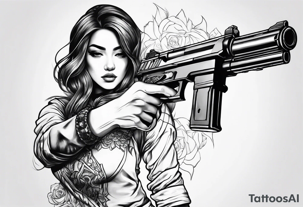 plynesian girl plays with gun tattoo idea