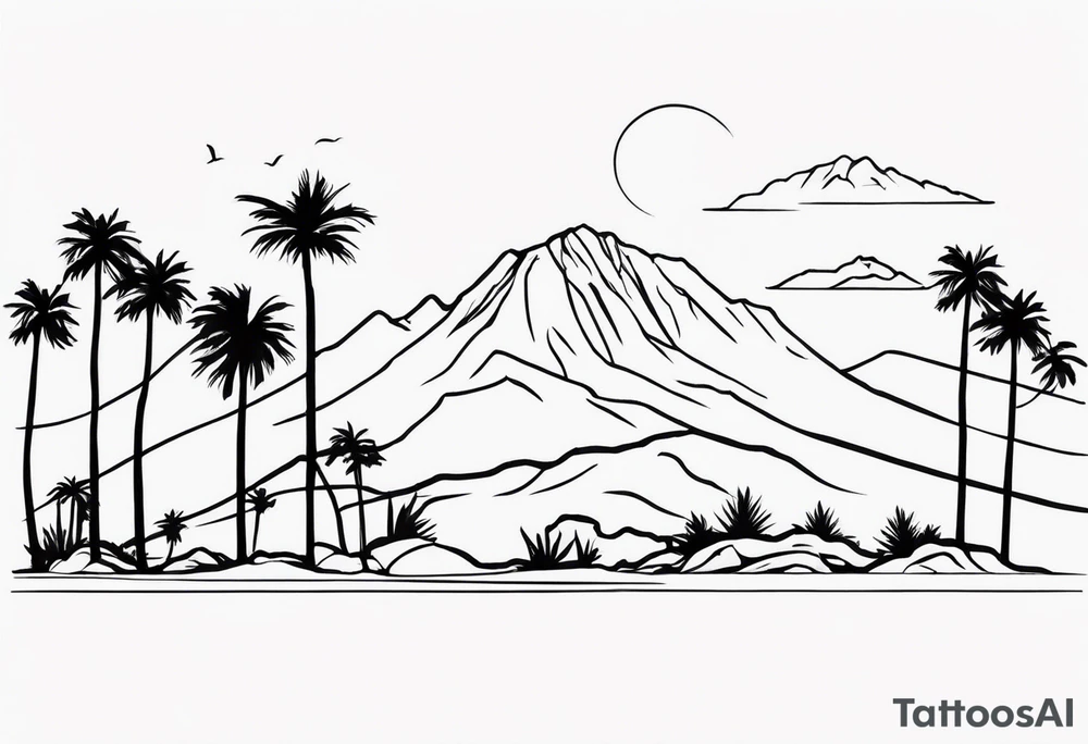 Gradual transition from evergreen trees to Joshua trees to palm trees to a Hawaiian beach tattoo idea