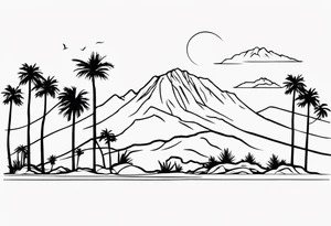 Gradual transition from evergreen trees to Joshua trees to palm trees to a Hawaiian beach tattoo idea