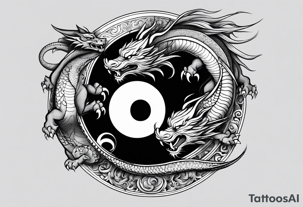 Dragon and tiger fighting on a yin yang plate tattoo idea