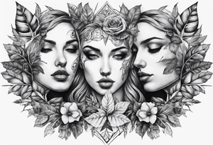 full chest piece two faces with leafs and frames with letters HOPE tattoo idea