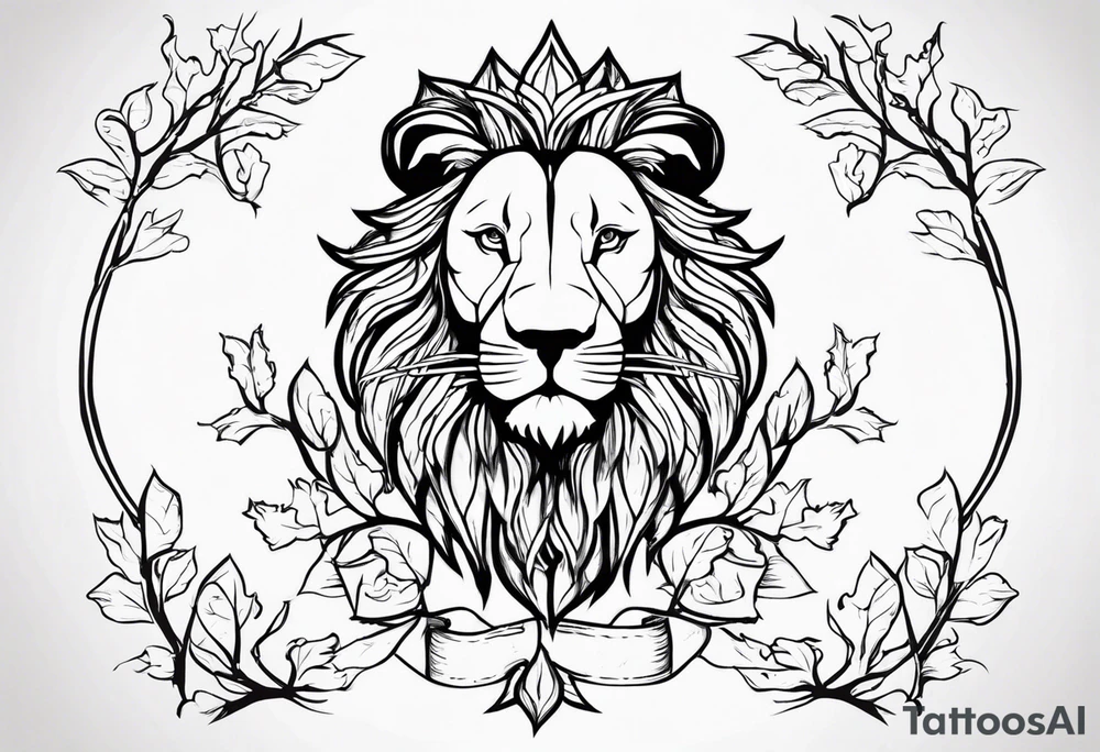 The lion of Judah, which is Jesus Christ, is tied and intertwined within a maple tree. tattoo idea
