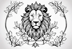 The lion of Judah, which is Jesus Christ, is tied and intertwined within a maple tree. tattoo idea
