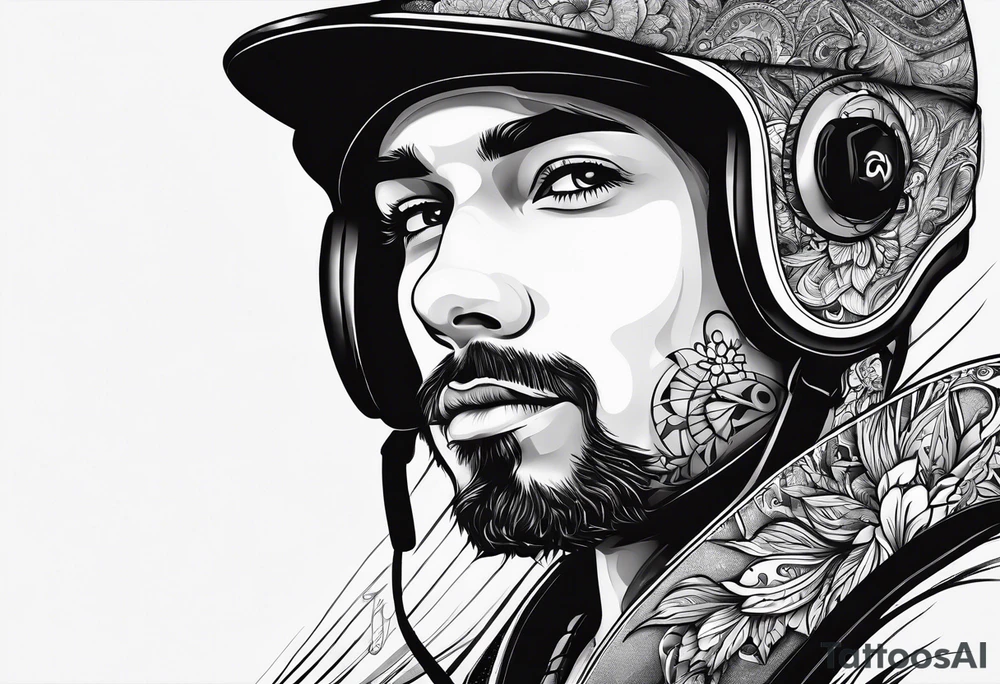 Black skateboarder tattoo idea