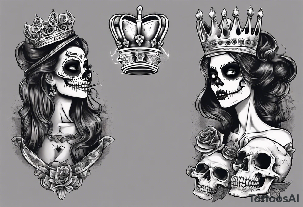 santa la muerta with money and crown
on the card tattoo idea