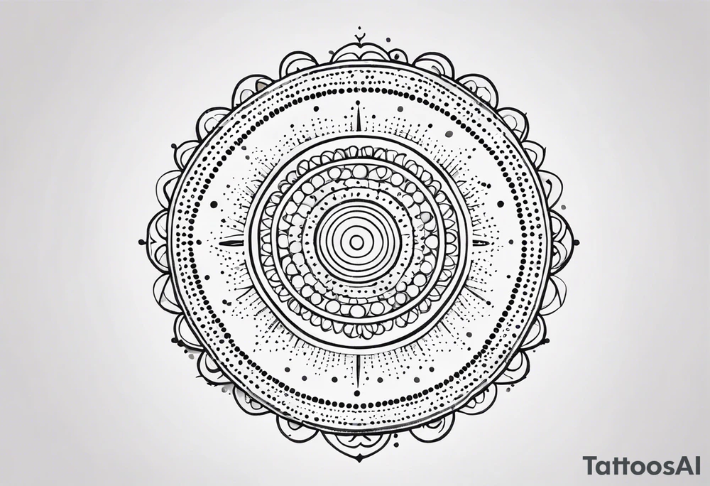 simple sunshine mandala made of black dots with circles tattoo idea