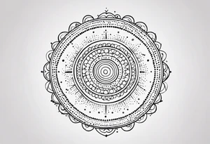 simple sunshine mandala made of black dots with circles tattoo idea