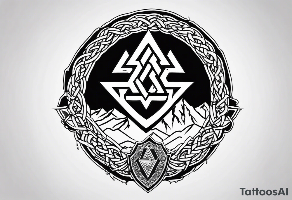 Valhalla round shield axe
Valknut barbed wire chains tattoo idea Valhalla round shield axe
Valknut barbed wire chains tattoo idea