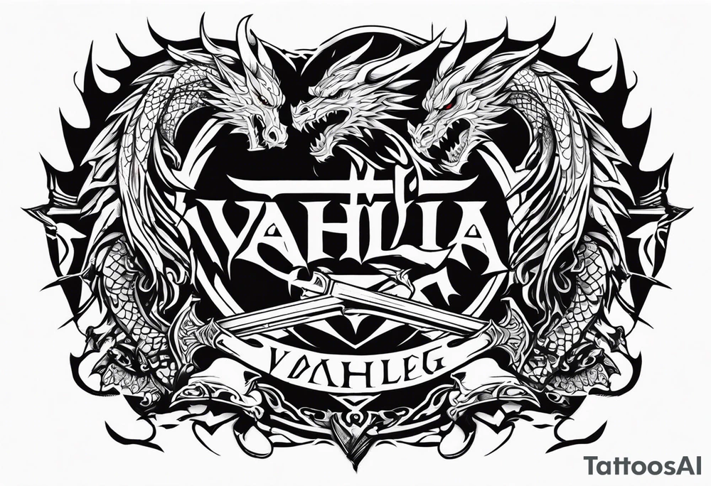 Valhalla death 
prayer sword dragon head axe tattoo idea