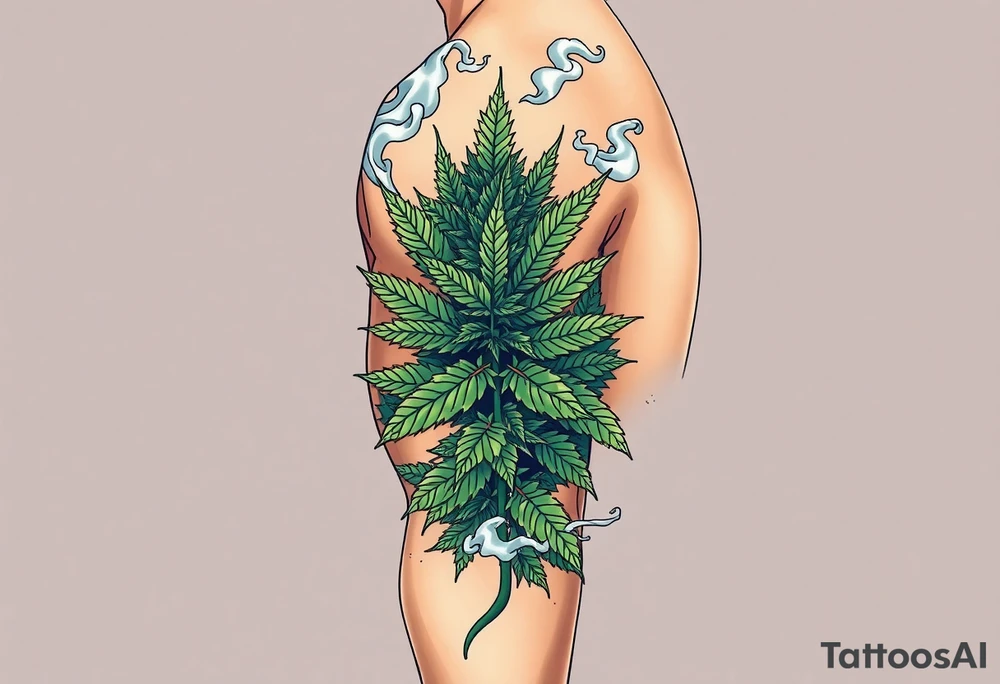 Massive weed plant surrounded by smoke tattoo idea