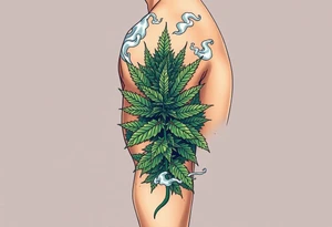 Massive weed plant surrounded by smoke tattoo idea