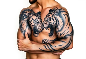 A lion & Tiger fighting tattoo idea